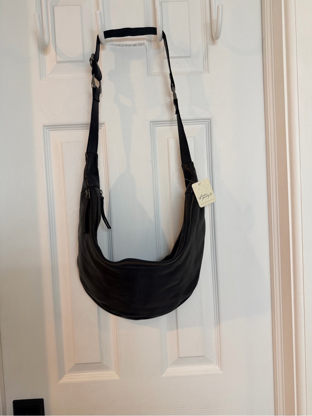 Free People Black Leather Crescent Hobo Crossbody Bag NWT